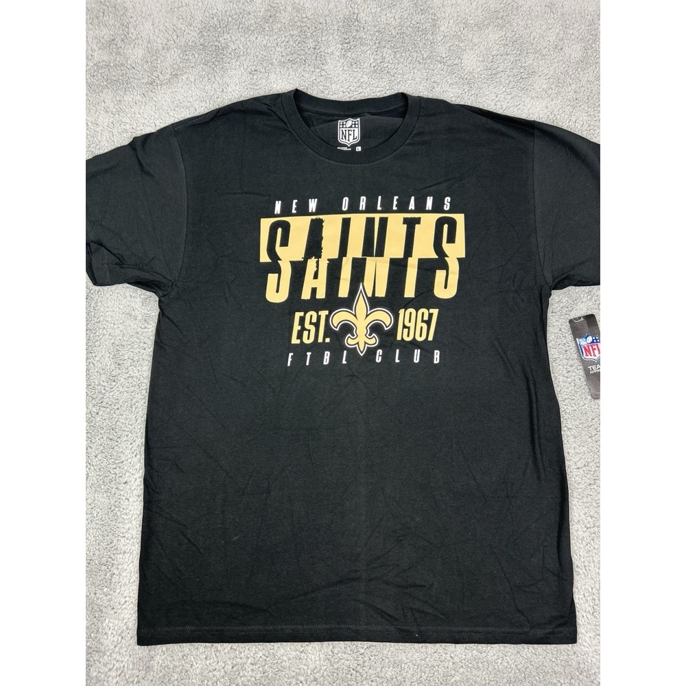 NFL Team Apparel New Orleans Saints Mens Size Large Graphic Tee Black Gold Shirt - Picture 1 of 8